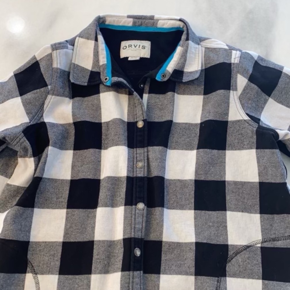Orvis Womens Snap Fleece Lined Plaid Shacket Shirt Jacket size XXL